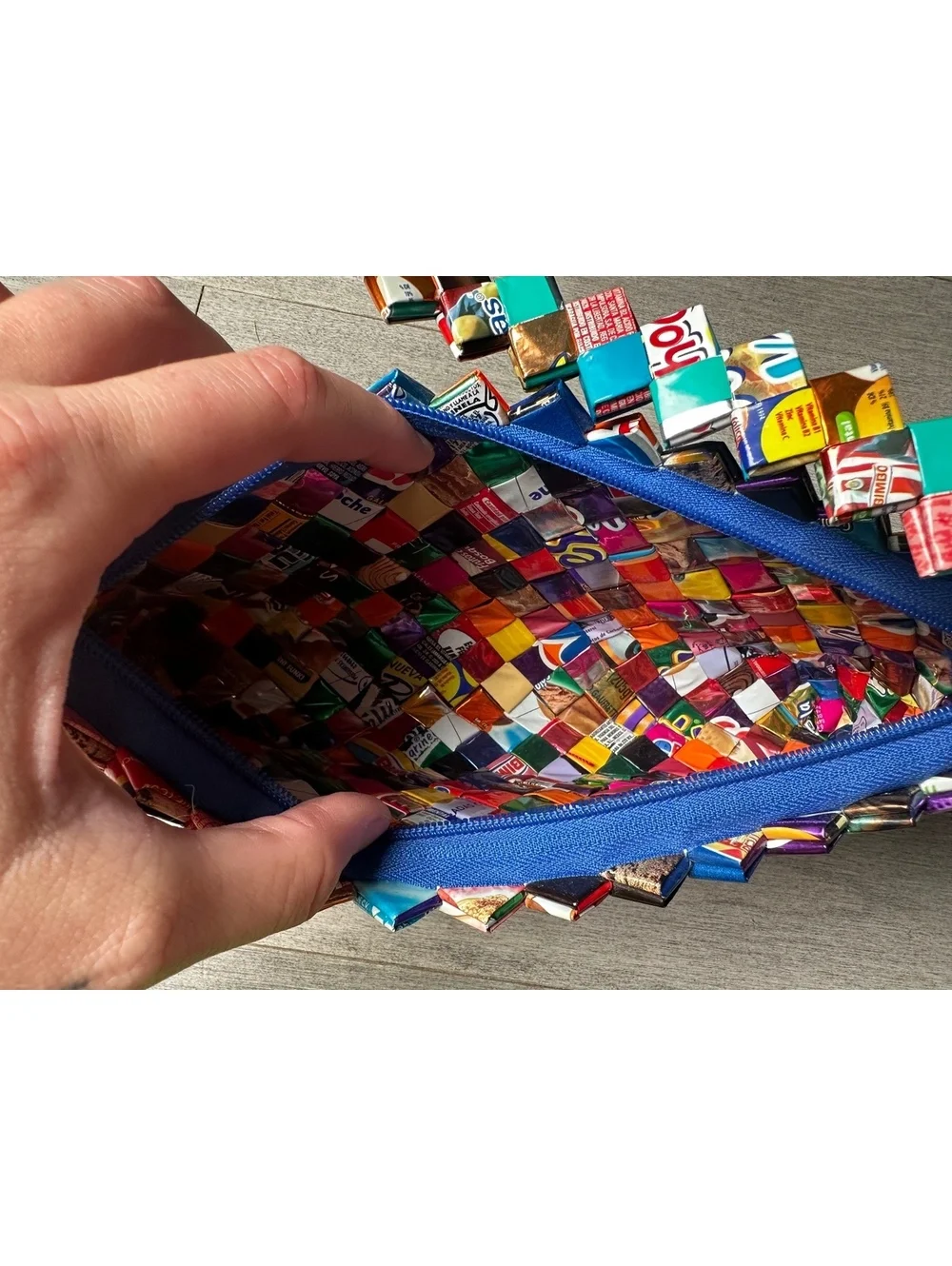 Handwoven Multicolor Recycled Paper Candy Gum Wrapper Shoulder Bag Purse